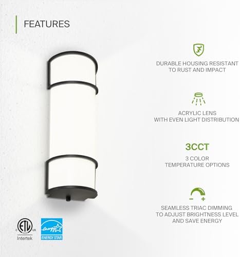 ASD LED 18" Vanity Flush Mount Light Fixture, Linear Bathroom Lighting Bar | 3CCT, Dimmable, Energy Star, ETL Listed | 20W 1650LM 3000-5000K 120V | Long Bath Wall Sconce Over Mirror | Black, 4 Pack