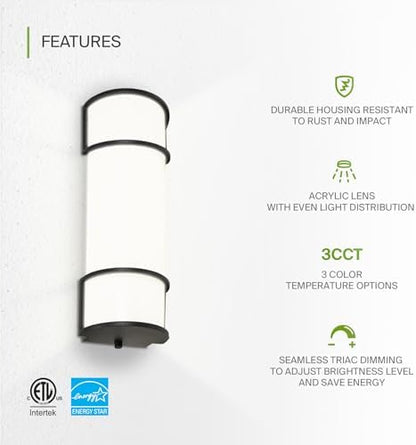 ASD LED 18" Vanity Flush Mount Light Fixture, Linear Bathroom Lighting Bar | 3CCT, Dimmable, Energy Star, ETL Listed | 20W 1650LM 3000-5000K 120V | Long Bath Wall Sconce Over Mirror | Black, 4 Pack