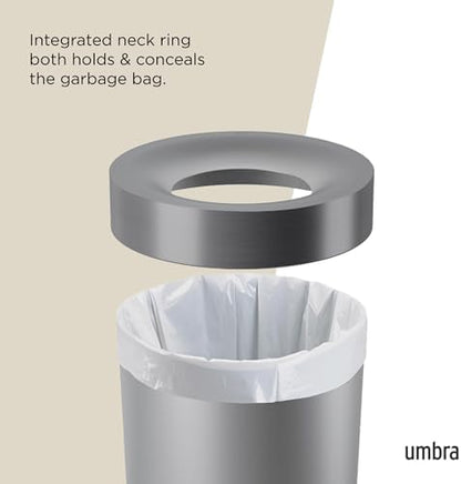 Umbra Vento Kitchen Trash Can, Open Top Bin, 16.5 Gallon, Grey/Nickel