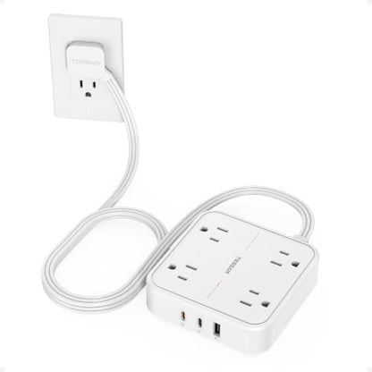 TESSAN Surge Protector Flat Extension Cord 5Ft, Flat Plug Power Strip,