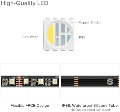 BTF-LIGHTING RGBW LED Strip IP68 Waterproof Cool White DC12V 16.4FT 300LED
