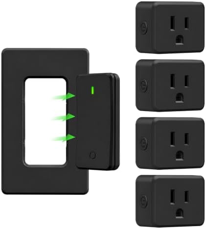 Greencycle Remote Control Outlet 4 Plugs,Black Detachable Wireless Switch