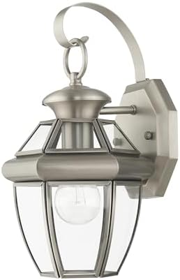 Livex Lighting 2051-91 Monterey 1 Light Outdoor Brushed Nickel Finish Solid Brass Wall Lantern with Clear Beveled Glass