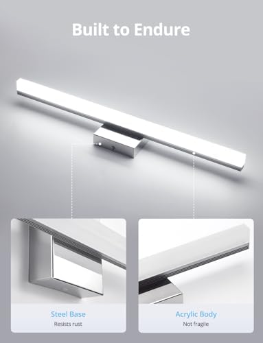 Combuh Modern Vanity Light Above Mirror, LED Wall Lamp for Bathroom Chrome