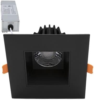 Maxxima 2 in. Ultra-Thin Recessed Anti-Glare LED Downlight - Canless IC Rated, 450 Lumens, 5 Color Temperature Selectable 2700K/3000K/3500K/4000K/5000K, Dimmable Square Black Trim, 90 CRI