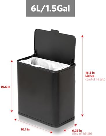 Glad Roomate Under Counter Trash Can - Space Saving Stainless Steel Waste Bin with Dual Lid and Clorox Protection - Small Black Trash Can for Kitchen Cabinet, Under Sink, or Bathroom, 1.5 Gallon (6L)