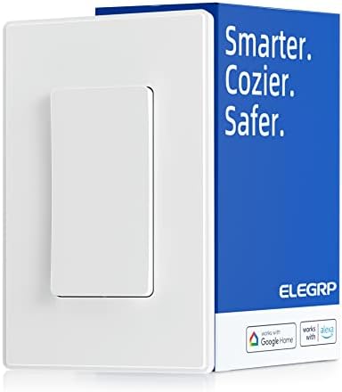 ELEGRP Smart Light Switch, 2.4GHz Wi-Fi Light Switch Compatible with Alexa & Google Assistant, Neutral Wire Required, APP Control and Timer Schedule, UL Certified,Single Pole, White, 1 Pack