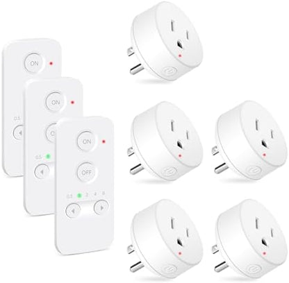 NineLeaf Remote Timer Switch, 500FT Long Range Wireless Plug in Light Switch, Easy Setup Remote Outlet, Programmable On/Off Control for Fans, Lights, Household Appliances,3Remotes 5Outlets