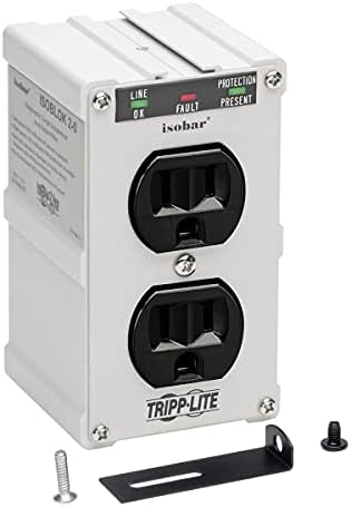 Tripp Lite Isobar ISOBLOK2-0 Heavy Duty Outlet Extender, Wall Power Strip Surge Protector, 2 Outlets, Direct Plug-in, White, Metal Power Strip, Industrial Garage Work Shop Bench