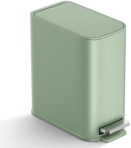 TIPGO Small Bathroom Trash Can with Lid Soft Close,1.3 Gallon, Green