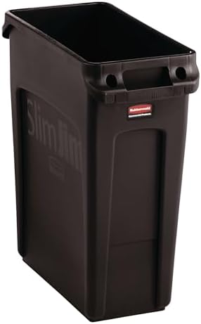 Rubbermaid Commercial Products Slim Jim Trash/Garbage Can with Venting Channels, 16-Gallon, Brown, for Kitchen/Office/Workspace