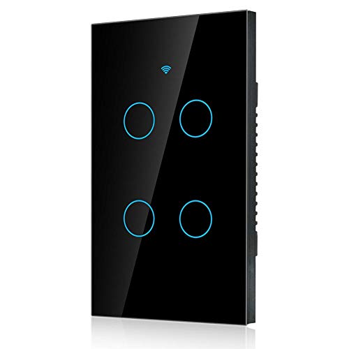 Smart Light Switch – Modern Day Light Switch, 4-Way LED Back-Lit Control Lighting from Anywhere - Easy in-Wall Installation - Compatible with , Home (US)(Black)