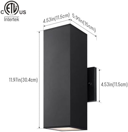 mirrea 12" Modern Outdoor Porch Light in 2 Lights, Matte Black, 1 Pack