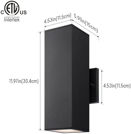 mirrea 12" Modern Outdoor Porch Light in 2 Lights, Matte Black, 4 Pack