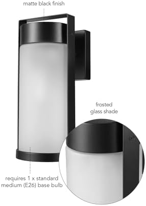 Globe Electric 60000165 1-Light Outdoor Wall Sconce, Matte Black, Frosted Glass