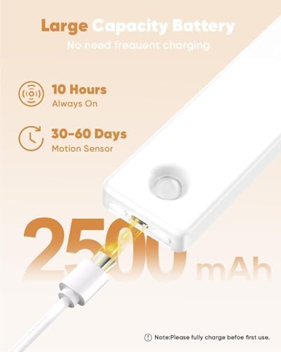 6 Pack 13inch Under Cabinet Lighting, 3 Color Temperatures Motion Sensor Light Indoor, USB Rechargeable Battery Operated Closet Lights, Dimmable LED Cabinet Lights, Under Counter Light for Kitchen