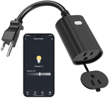 Eva's Light Smart Dimmer Plug, WiFi Outdoor Smart Plug, IP65 Waterproof, 1%-100% Dimmable, 2.4Ghz Wi-Fi, Compatible with Alexa & Google Assistant, No Hub Required, Max 400W, Black
