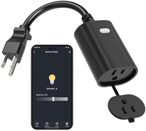 Eva's Light Smart Dimmer Plug, WiFi Outdoor Smart Plug, IP65 Waterproof, 1%-100% Dimmable, 2.4Ghz Wi-Fi, Compatible with Alexa & Google Assistant, No Hub Required, Max 400W, Black