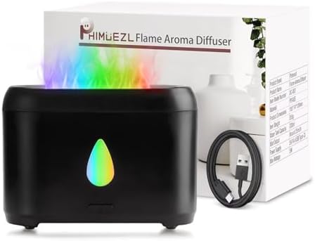 Flame Diffuser for Essential Oils, 200ml Ultrasonic Aroma Diffusers with Cool Mist, Aromatherapy Diffuser with Auto-Off Protection, Small Humidifier for Home,Office,Bedroom,Gift (7 Colors Black)
