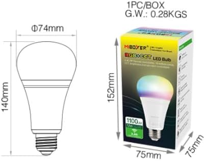 MiBOXER FUT105 E26 12W RGB+CCT LED Bulb, 2.4G RGB+CCT Bulb, Bulb, 2.4GHz RF Remote Controllable