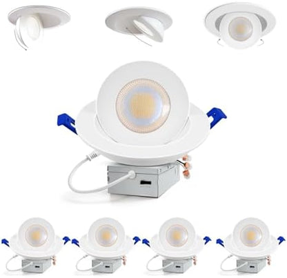 Adetu 6 inch Gimbal LED Recessed Light, 5CCT, 15W, 1700LM, 4 Pack