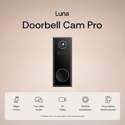 Luna Video Doorbell Camera, 4MP 180° Wide View, Dual-Band WiFi & Chime