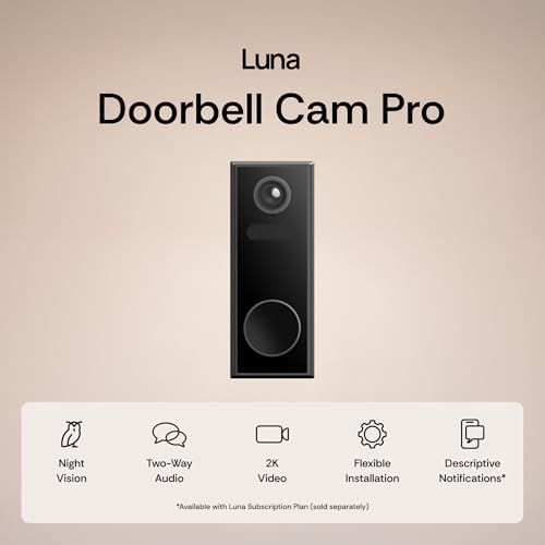 Luna Video Doorbell Camera, 4MP 180° Wide View, Dual-Band WiFi & Chime