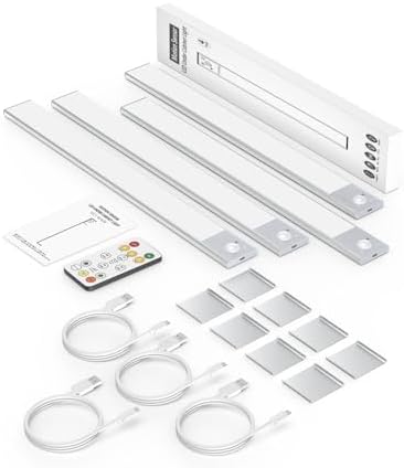 16" Under Cabinet Lighting Wireless, Remote, Motion Sensor, 4Pack, Silver