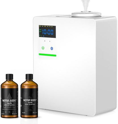 Waterless Essential Oil Diffuser with 2 x 100ML Oils, 5000 Sq.Ft Whole House Scent Machine, 200ml Cold Air Fragrance Diffuser with Bluetooth App Control for Home Hotel Office, White