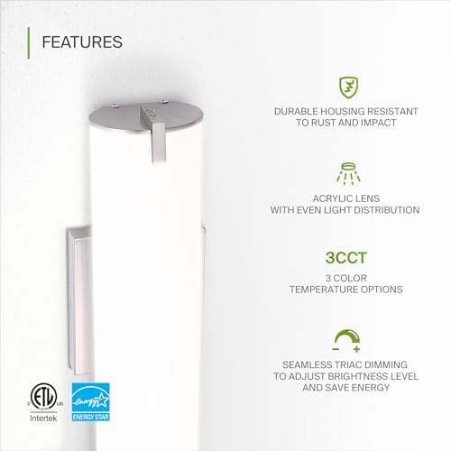 ASD LED 18" Vanity Wall Mount Light Fixture, Linear Bathroom Lighting Bar | 3CCT, Dimmable, Energy Star, ETL Listed | 20W 1500LM 3000-5000K 120V | Long Tube Bath Sconce Over Mirror | Nickel, 4 Pack