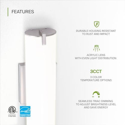 ASD LED 18" Vanity Wall Mount Light Fixture, Linear Bathroom Lighting Bar | 3CCT, Dimmable, Energy Star, ETL Listed | 20W 1500LM 3000-5000K 120V | Long Tube Bath Sconce Over Mirror | Nickel, 4 Pack