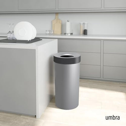 Umbra Vento Kitchen Trash Can, Open Top Bin, 16.5 Gallon, Grey/Nickel