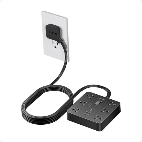 TESSAN Surge Protector Power Strip, 10Ft Flat Plug Extension Cord, Black