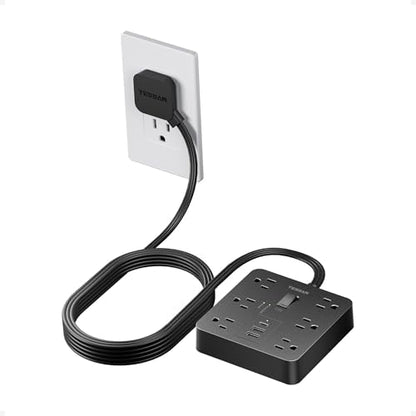 TESSAN Surge Protector Power Strip, 10Ft Flat Plug Extension Cord, Black