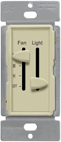 ENERLITES 3 Speed Ceiling Fan Control and LED Dimmer Light Switch, Light and Fan Combination Switch, Single Pole, 2.5A, 300W Incandescent, No Neutral Wire Required, 17001-F3-I-F, Ivory