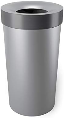 Umbra Vento Kitchen Trash Can, Open Top Bin, 16.5 Gallon, Grey/Nickel