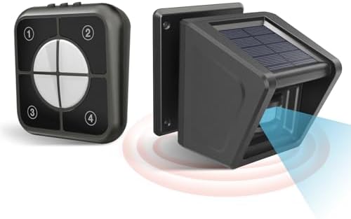 Solar Wireless Driveway Alarm - 1/2 Mile Long Range IP65 Weatherproof, Microwave & Infrared Dual Detection to Reduce False Alarms, DIY Home Security Alert System for Indoor/Outdoor Property (1R1S)