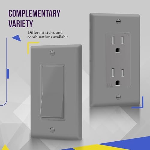 ENERLITES 1-Gang Gray Decorator Switch Outlet Wall Plate Cover, 10 Pack