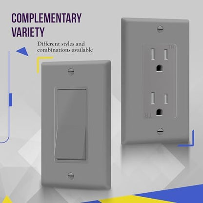 ENERLITES 1-Gang Gray Decorator Switch Outlet Wall Plate Cover, 10 Pack