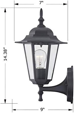 WISBEAM Outdoor Wall Lantern, Black Wall Sconce for House Porch Lighting Fixture, E26 Base 60W Max, Metal Housing Plus Glass, Wet Location Rated, ETL Qualified, Bulbs not Included