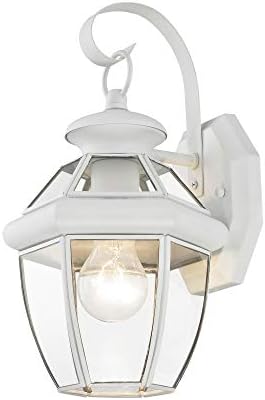 Livex Lighting 2051-03 Monterey 1 Light Outdoor White Finish Solid Brass Wall Lantern with Clear Beveled Glass