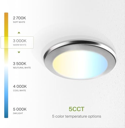 ASD 1 Pack Nickel LED Disk Lights 6 Inch, 5CCT Flush Mount Ceiling Light