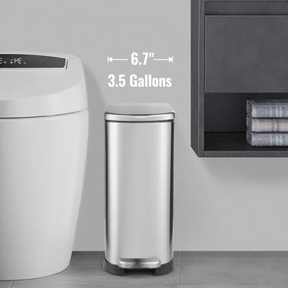 SYNCVIBE Bathroom Trash Can with Soft Close Lid 3.5 Gallon Silver