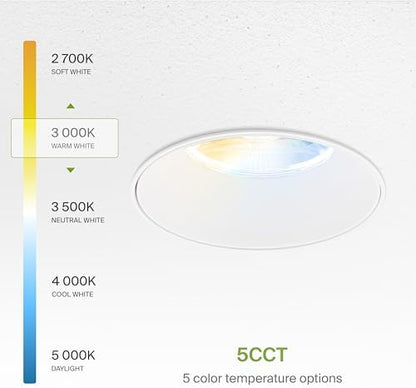 ASD 3 Inch Trimless LED Recessed Ceiling Light Fixture, Mud-in Canless Downlight with Junction Box, 5CCT 2700K-5000K, 12W 933 Lumens, CRI90+, Anti-Glare, Dimmable, IC & Wet Rated, ETL, 18 Pack