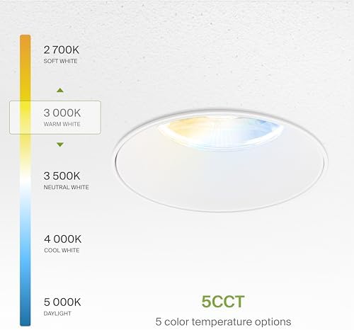 ASD 3 Inch Trimless LED Recessed Ceiling Light Fixture, Mud-in Canless Downlight with Junction Box, 5CCT Selectable 2700K-5000K, 12W 933 Lumens, CRI90+, Anti-Glare, Dimmable, IC & Wet Rated, ETL