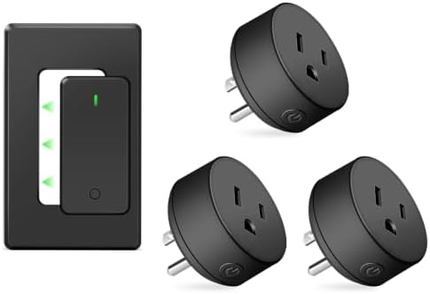 Remote Switch Outlet,NineLeaf Wireless Control Outlet Plug with Switch | 1 Remote 3 Outlets, Wireless On/Off Light Switches Wall Mounted,15A/1500W LED,TUV List,No Wiring Needed,500ft RF Range,Black