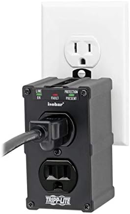 Tripp Lite Isobar ULTRABLOK Heavy Duty Outlet Extender, Wall Power Strip Surge Protector, 2 Outlets, Direct Plug-in, Black, Metal Power Strip, Industrial Garage Work Shop Bench