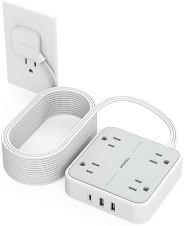 TESSAN Surge Protector Flat Extension Cord 25Ft, Flat Plug Power Strip
