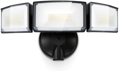 LUTEC 75W 8000 Lumen Floods Light Outdoor, Switch Controlled LED Security Lights with 3 Adjustable Heads, 5000K Daylight, IP65 Waterproof Exterior Flood Light for Outside Garage, Yard, Patio-Black