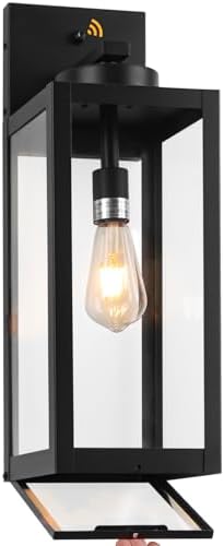 20" Black Dusk to Dawn Outdoor Wall Lantern with Closed Bottom, Coach Light
